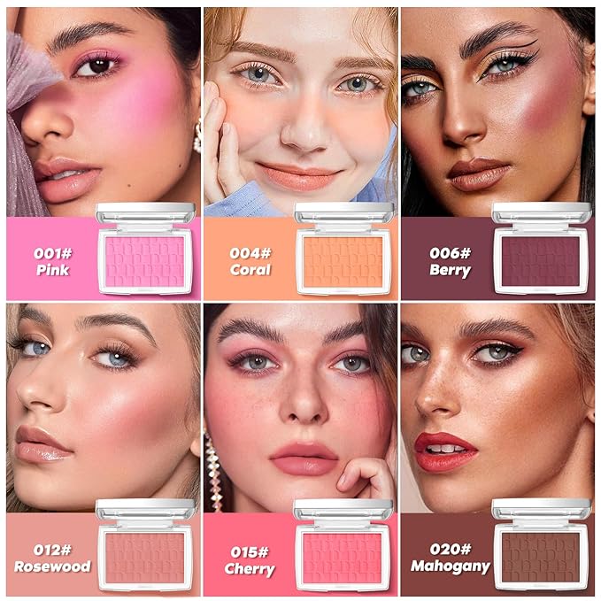 Rosewood Blush Powder Blush for Cheeks with Brush, Matte Blush Palette Blush Powder Face Blusher, Natural Blendable Formula Silky Lightweight Makeup Blush Rubores de Maquillaje, 012#