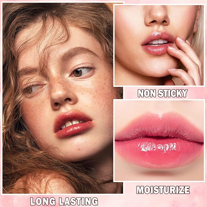Plumping Lip Oil Lip Glow Oil Lip Gloss Oil Lip Stain Long Lasting Hydrating Non-sticky Big Brush Head Glitter Shine Clear Lip Oil Tinted for Lip Care and Dry Lips -012 Rosewood