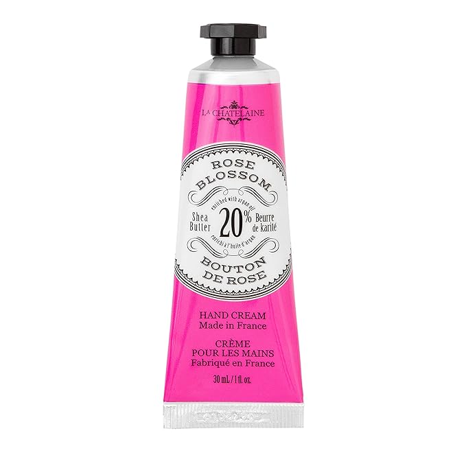 La Chatelaine 20% Shea Butter Hand Cream Travel Size, Organic Argan Oil, Moisturizing, Nourishing, Repairing, Extra-Rich Hand Lotion, Made in France, Paraben Free, 1 oz / 30ml (Rose Blossom)