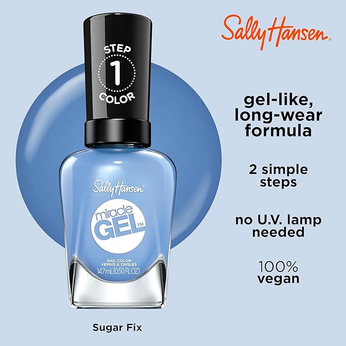 Sally Hansen Miracle Gel™, Sugar Fix, Long Lasting, Gel-Like Formula, No UV Lamp Needed, Blue Nail Polish
