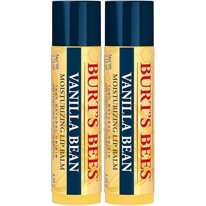 Burt's Bees Lip Balm - Vanilla Bean, Lip Moisturizer With Responsibly Sourced Beeswax, Tint-Free, Natural Origin Conditioning Treatment, 2 Tubes, 0.15 oz.