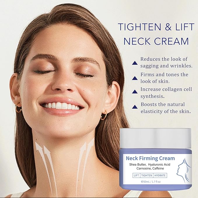 Neck Firming Cream, Tighten and Lift Neck Cream for Crepey Skin, Anti-Aging Neck & Décolleté Cream, Smooth & Tight Sagging Skin, Organic Pure Neck Cream 1.7 Floz