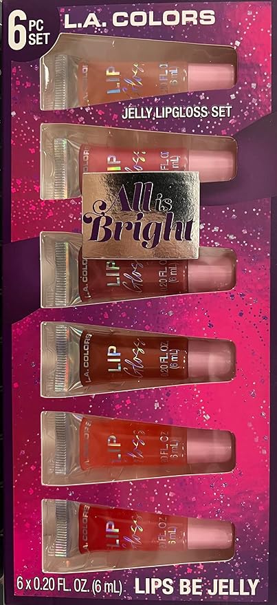 L.A. COLORS All Is Bright 6pc Jelly Lipgloss Set, Lips Be Jelly, 1 Fl Oz (Pack of 1)