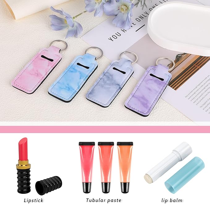 4Pcs Chapstick Holder Keychain, Lip Balm Blue)
