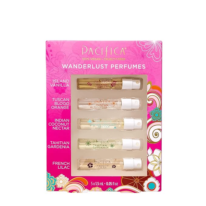 Pacifica Beauty Wanderlust & Moon Moods Perfume Set, Travel Fragrances, Island Vanilla, French Lilac, Clean Vegan Perfume, 0.05 fl oz Each (Set of 10)