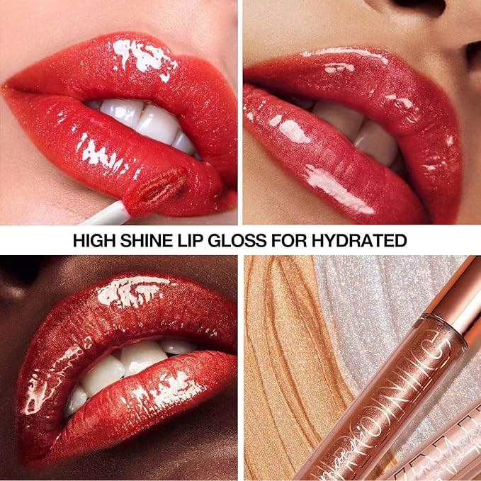 Cherry Red Lip Gloss Lipstick Lip Plumper Gloss Tinted Glitter Lipgloss Moisturizing Lip Balm Lip Oil High Shine And Vegan Plumping Lip Gloss For Women Girls Long-Lasting Dry Lip Care (06# Cherry Red)