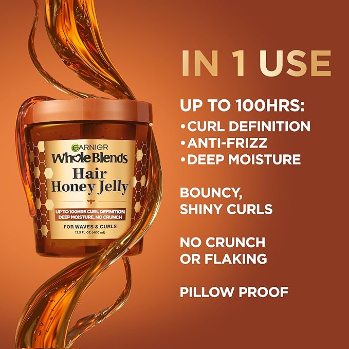 Garnier Whole Blends Hair Honey Jelly for Defining Waves and Curls, Hair Gel for Up to 100HRs Curl Definition, Frizz Control and Deep Moisture, 13.5 Fl Oz, 2 Count