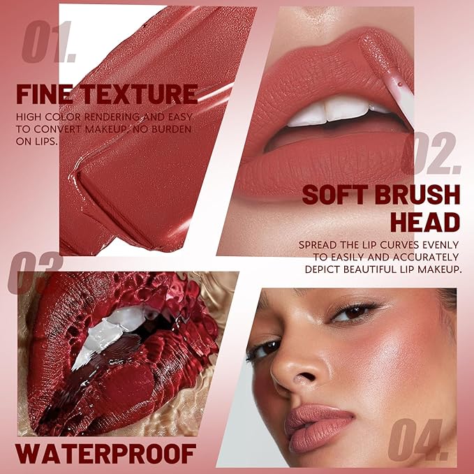 Multicolor Lip Gloss Non-Sticky Matte Long-lasting Color Lip Lacquer Liquid Lipstick Makeup Set Natural Glowy 6 Pcs-01