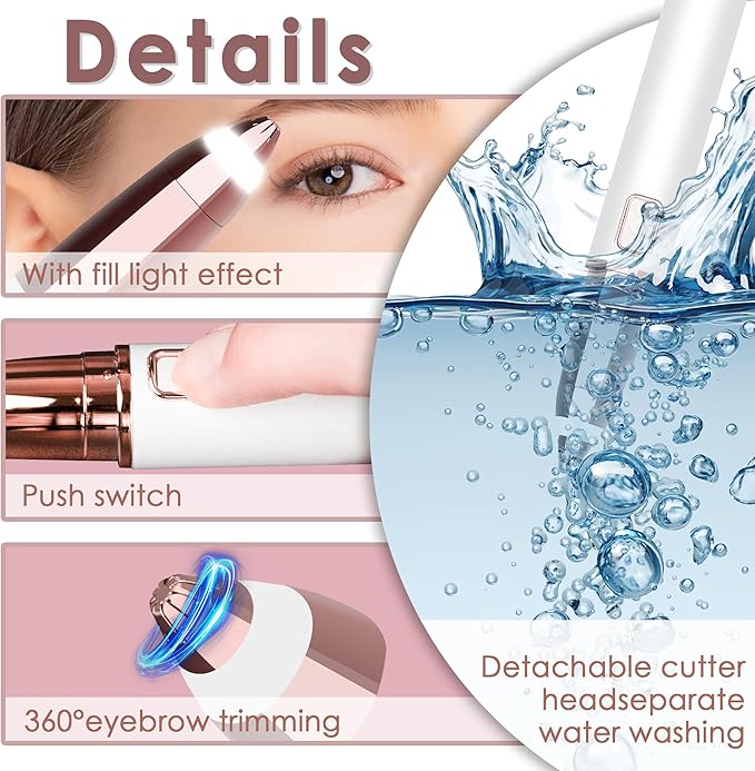 gurelax Electric Eyebrow Razor for Women,Eyebrow Hair Remover, Painless Eye Brow Trimmer Shaper with LED Light, USB Rechargeable, Eye Brow and Face Epilator as Stockings Stuffers
