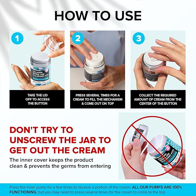 SimplyVital Collagen, Retinol & Hyaluronic Acid Cream - Anti-Aging Retinol Cream for Face, Neck & Décolleté - Made in USA - Daily Moisturizer Face Cream - 3,38 fl oz