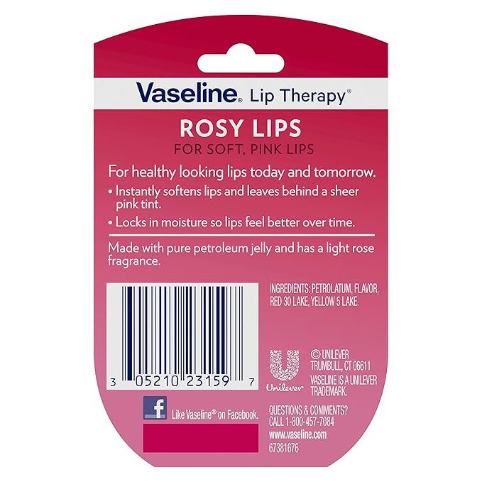 Vaseline Lip Therapy Rosy Lips 6-Pack – Moisturizing Lip Balm for Very Dry Lips in Mini Jars, 0.25 Oz Ea