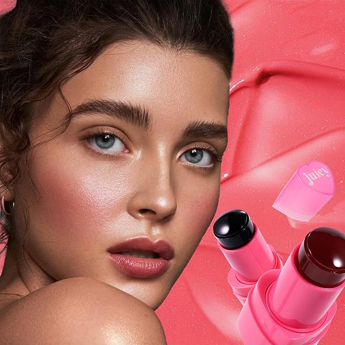 Water Jelly Tint Blush, 3-In-1 Multi-Use Blush Cream Blush Stick for Eyes, Cheeks & Lips, Hydrating & Bouncy Jelly Texture, Blends Perfect for Skin Portable Multipurpose Long Lasting Waterproof(02, s)