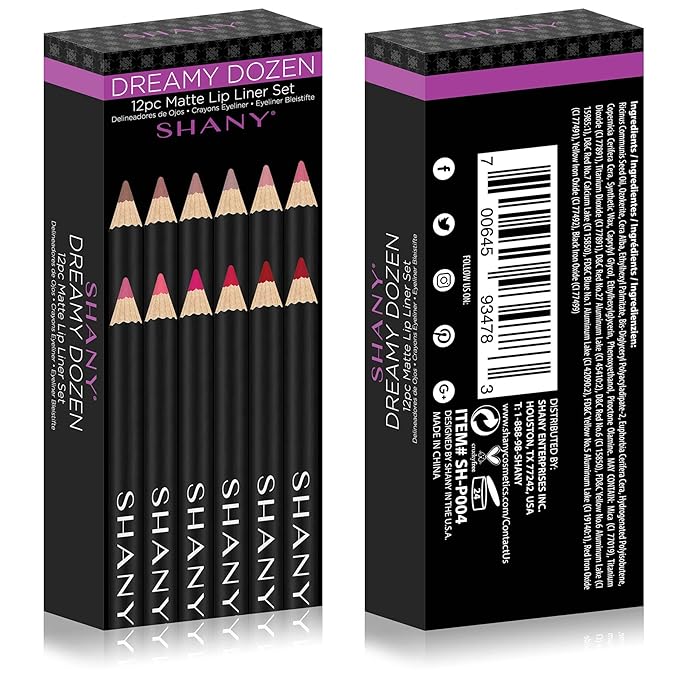 SHANY Dreamy Dozen Matte Lip Liner Set Vegan - Long-Lasting Professional Velvet Cruelty-Free Lipstick Pencils Pens in Varying Shades - Pack of 12