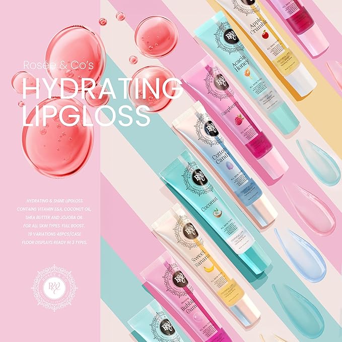 ROSÉE & CO Rosee Lip Gloss Vegan & Cruelty Free Treatment, Professional Make up, Long Lasting Glossy with Shea Butter, Moisturize, Protect & Smooth, High Shine, Non-Sticky (i. Wet Cherry, 0.5)