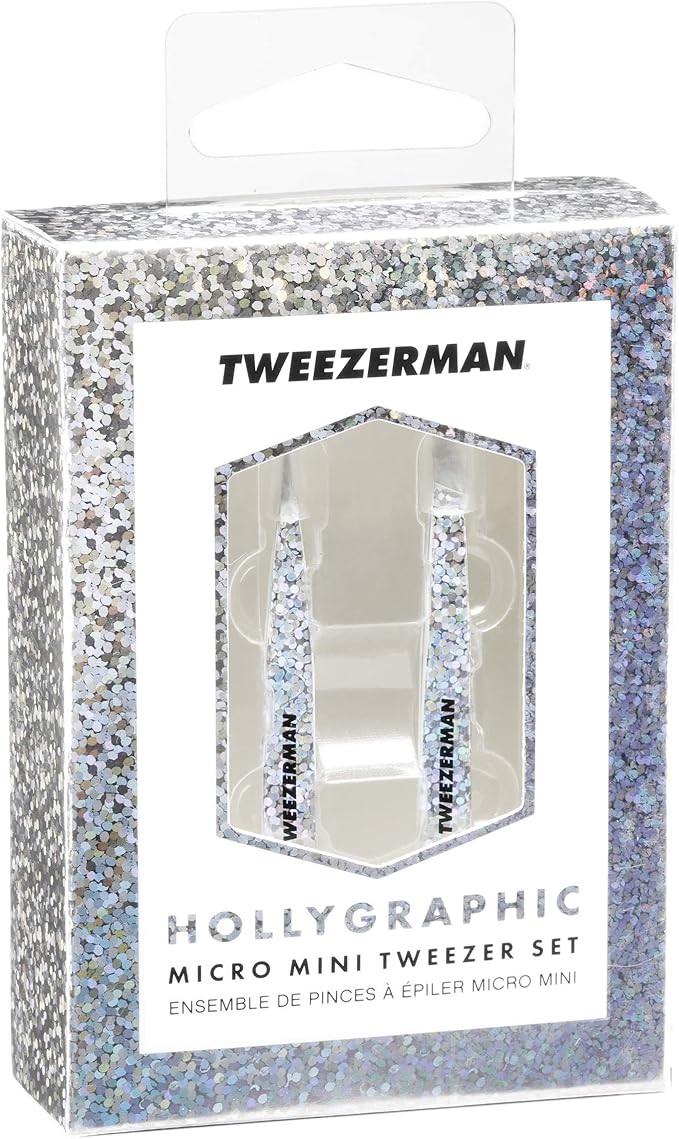 Tweezerman Hollygraphic Micro Mini Slant & Point Tweezer Set - Eyebrow Tweezers for Women and Men