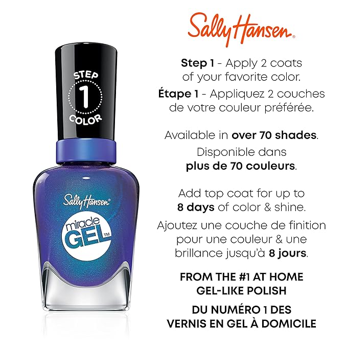 Sally Hansen Miracle Gel™, Oaseas, Long Lasting, Gel-Like Formula, No UV Lamp Needed, Blue Nail Polish