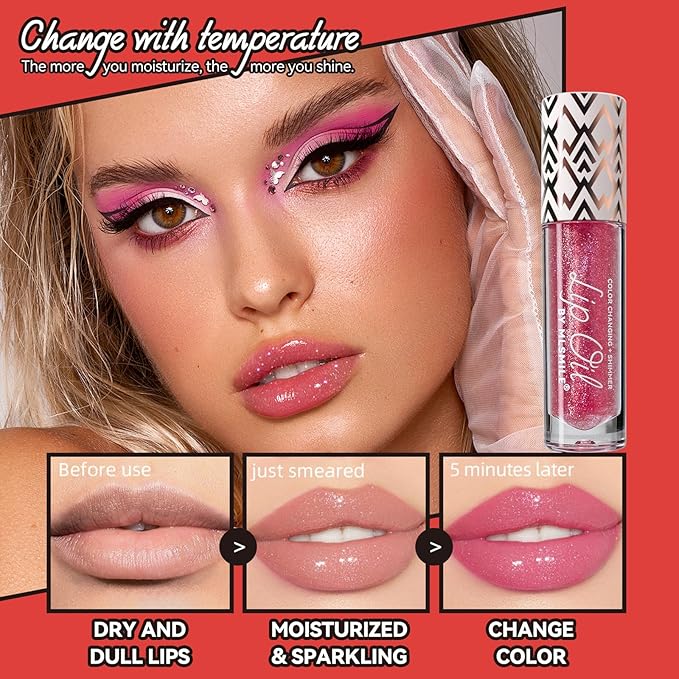 3Pcs Boss Up Color Changing Lip Oil, Shimmering Lip