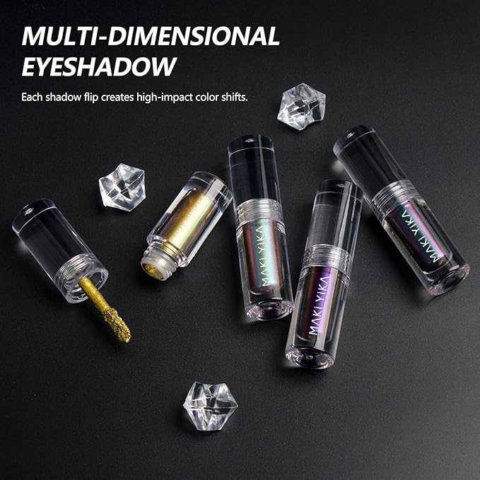 MAKI YIKA 3Pc Glitter Eyeshadow Liquid Multichrome Eyeshadows Long Lasting, Metallic Chameleon Eye Shadow Smudgeproof Holographic Eye Topper Glitters (#1+5+6)
