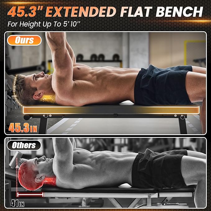 2 In 1 Adjustable Flat Weight Bench - 45.3'' Extended Gym,750LBS Sit 18'' Widened
