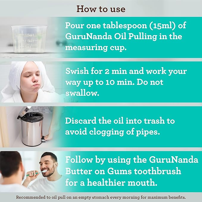 GuruNanda CocoMint Oil Pulling Mouthwash for Complete Oral Hygiene, 7 Essential Oils & Vitamins for Happy Teeth & Gums & Fresh Breath, Alcohol-Free, 16 oz