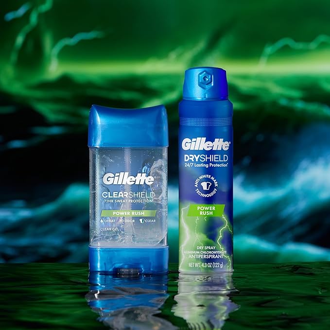 Gillette Dry Spray Antiperspirant and Deodorant for Men, 24/7 Sweat & Odor Protection, Anti-White Mark Technology, Power Rush Scent, 4.3 oz (Pack of 3)