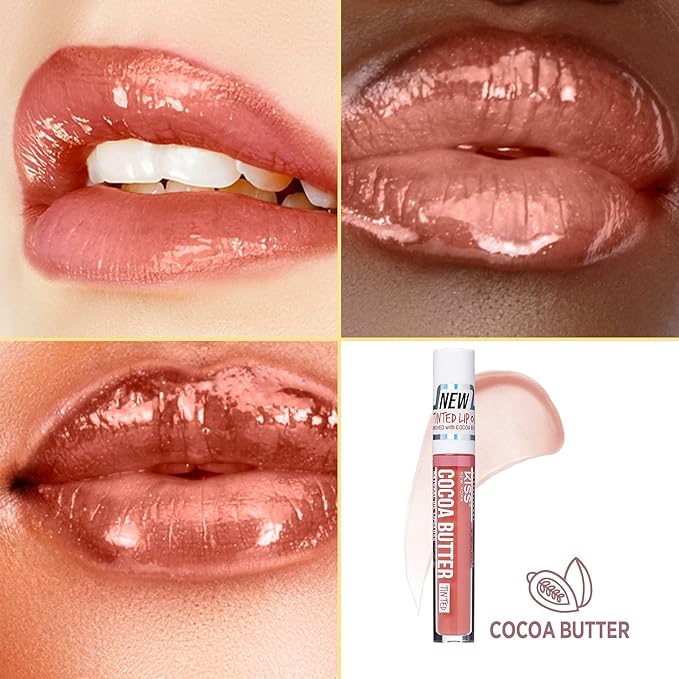 KISS New York 3 PACK Lip Oil Gloss, Hydrating Non-Sticky Lip Oil, 100% Natural Oil, Lightweight, Moisturizing, Nourishing (Rosegold & Cocoa Butter & Vitamin E)