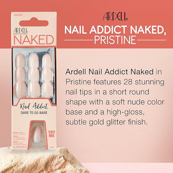Ardell Nail Addict Naked Pristine, Press On Nails, Short Round Shape, Nail Kit, 1-Pack