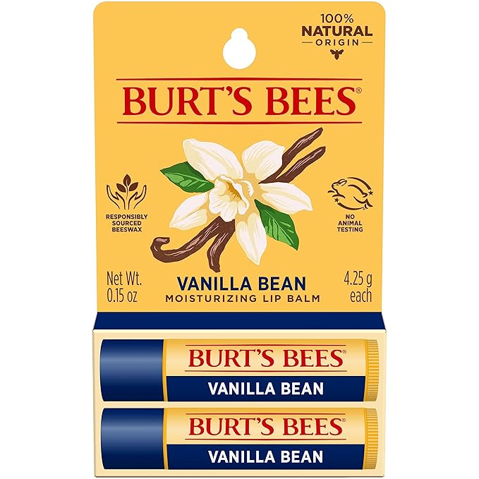 Burt's Bees Lip Balm - Vanilla Bean, Lip Moisturizer With Responsibly Sourced Beeswax, Tint-Free, Natural Origin Conditioning Treatment, 2 Tubes, 0.15 oz.