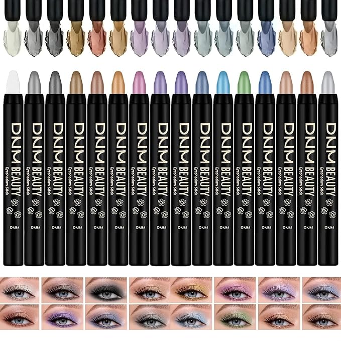 Colorful Shimmer Eye Shadow Stick Glittering Eye Shadow Sticks Set with Retractable and Waterproof Eyeshadow Pencil for Long-Lasting Makeup Eyeshadow (16 Pcs)