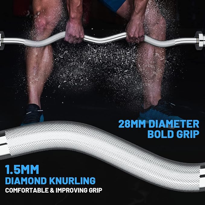 47" Olympic EZ Curl Bar 500-lbs Capacity Steel 2" Barbell