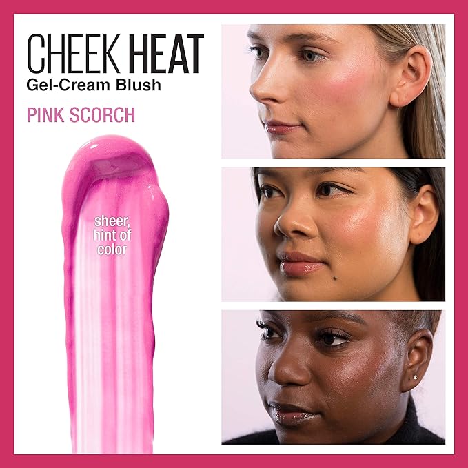 Maybelline Cheek Heat Gel-Cream Blush Makeup, Lightweight, Breathable Feel, Sheer Flush Of Color, Natural-Looking, Dewy Finish, Oil-Free, Pink Scorch, 1 Count