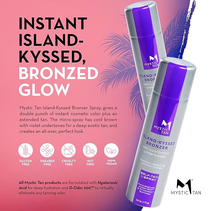Mystic Tan Sunless Self Tanner Airbrush Spray Tan with Bronzer - Island-Kyssed, 6 Ounces