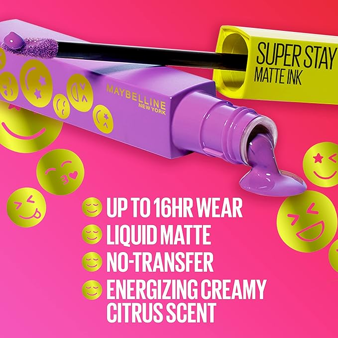 Maybelline Super Stay Matte Ink Liquid Lip Color, Moodmakers Lipstick Collection, Long Lasting, Transfer Proof Lip Makeup, Euphoric, 1 Count