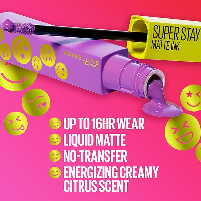 Maybelline Super Stay Matte Ink Liquid Lip Color, Moodmakers Lipstick Collection, Long Lasting, Transfer Proof Lip Makeup, Reviver, Plum, 1 Count