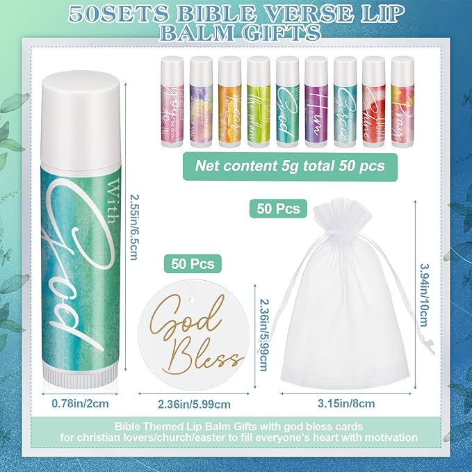 Fumete 50 Sets Christian Lip Balms Gifts