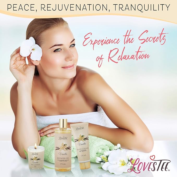 Mothers Day Gifts, Spa Basket for Women, Vanilla Bath & Body Set, Christmas & Birthday Gift, Includes Shower Gel, Body Lotion, Hand Cream, Body Scrub, Message Oil, Candle, Eye Mask, Confetti