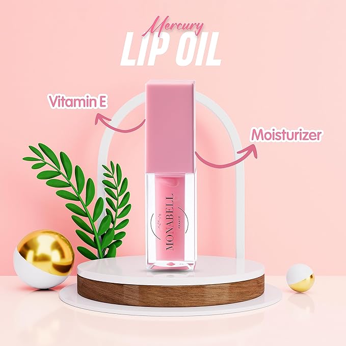 Hydrating Lip Glow Oil - Plumping Lip Oil Gloss Tinted for Lip Care and Dry Lips, Non Sticky & Fresh Texture, Shiny and Moisturizing (Mercury)