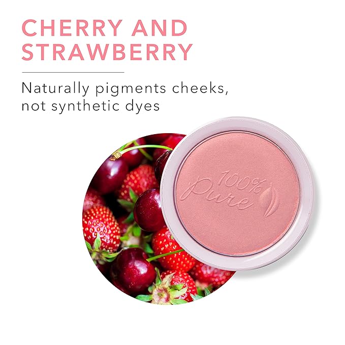 100% PURE Powder Blush (Fruit Pigmented), Chiffon, Soft Shimmery Finish, Nourishes Skin w/Rosehip Oil, Cocoa Butter, Natural Makeup (Soft Pink) - 1.81 oz