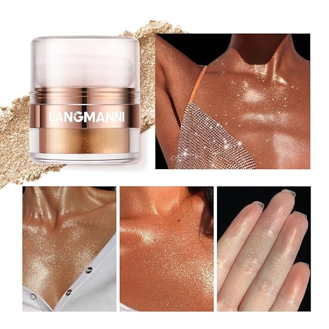 Glitter Body Highlighter Powder Body Shimmer Sparkle Face head（ Golden）