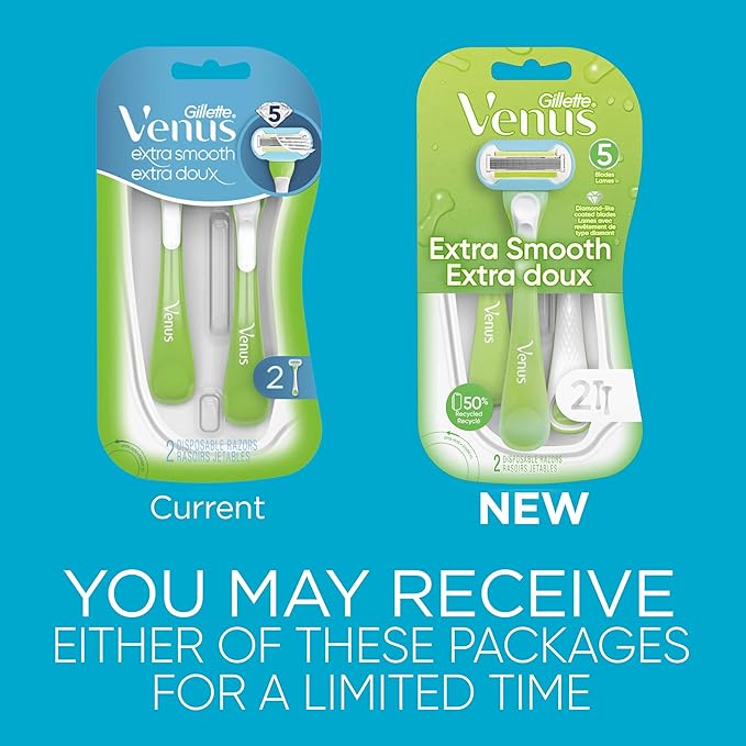 Gillette Venus Extra Smooth Green Disposable Women's Razors - 2 Count (Pack of 2)