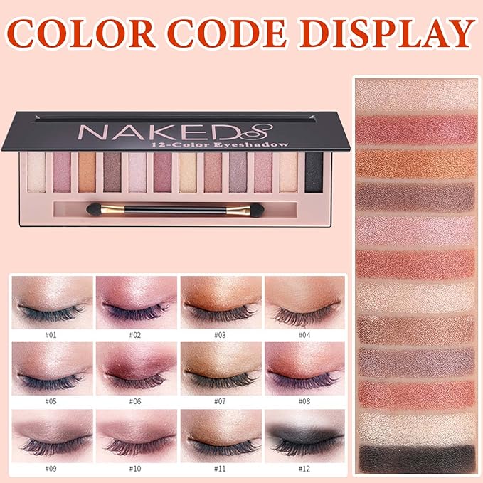 12 Color Naked Eyeshadow Palette,Pearly Earth Color Eyeshadow,Natural
