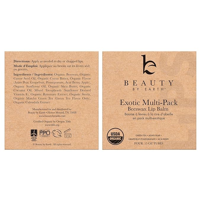 Organic Lip Balm Multi Flavor - 4 Pack Lip Care