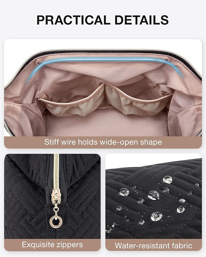 BAGSMART Travel Makeup Bag, Cosmetic Bag Make Up Organizer Case,Large Wide-open Pouch for Women Purse for Toiletries Accessories Brushes