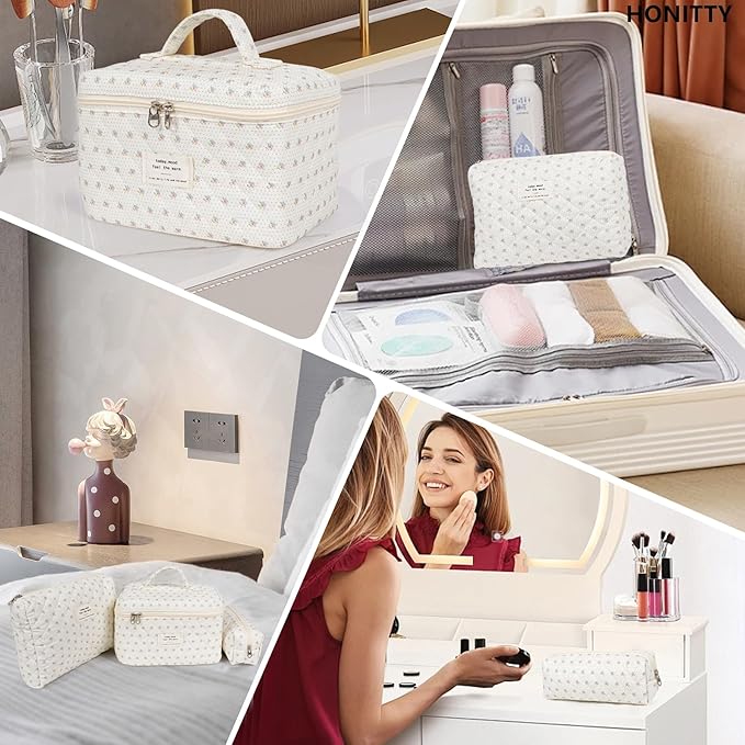 Makeup bag, quilted makeup bag,large