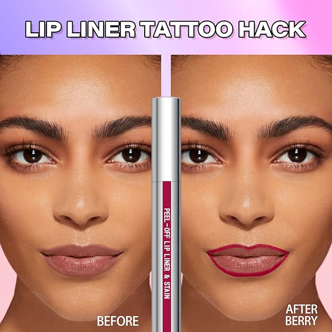 Cilrofelr Peel Off Lip Liner Stain, Long Wear Tattoo Lip Liner with Tweezer, Peel Off Lip Stain with Matte Finish, Long Lasting, Waterproof, Transfer-proof, Highly Pigmented Color (Berry)