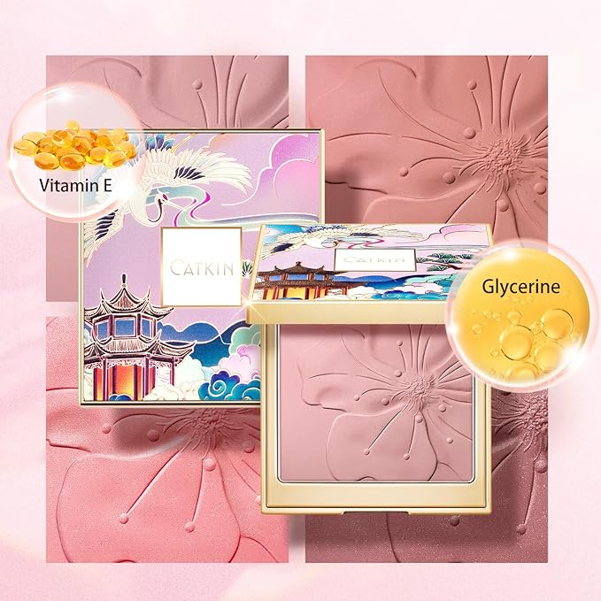 CATKIN Cheek Powder Blush Baked Pink Makeup Blusher Creamy Light Weight Natural Finish 10g (C06 Misty Rain)