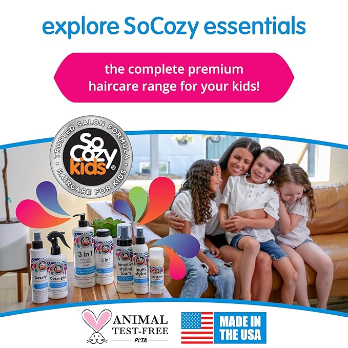 SoCozy 2-in-1 Detangler & Leave In Conditioner Spray (8 Fl Oz, Pack Of 2) - Hair Detangler & Conditioner for Kids with Keratin, Soy Protein & Kiwi Extract