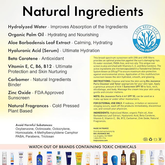 4 In 1 Sunscreen 2oz(60ml) | SPF50 Sunblock + Moisturizer + Anti-Aging + Antioxidant | Face&Body Sensitive Skin | Made in France