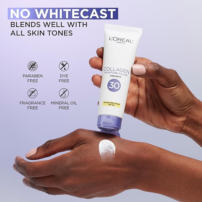 L'Oreal Paris Collagen Moisture Filler Face Cream with Broad Spectrum SPF 30, Anti-Aging Face Moisturizer and Daily Sunscreen For Face, Includes Face Serum Sample, Clear