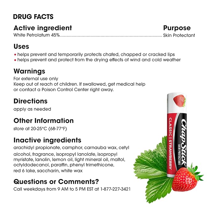 ChapStick Classic Strawberry Lip Balm Tube,